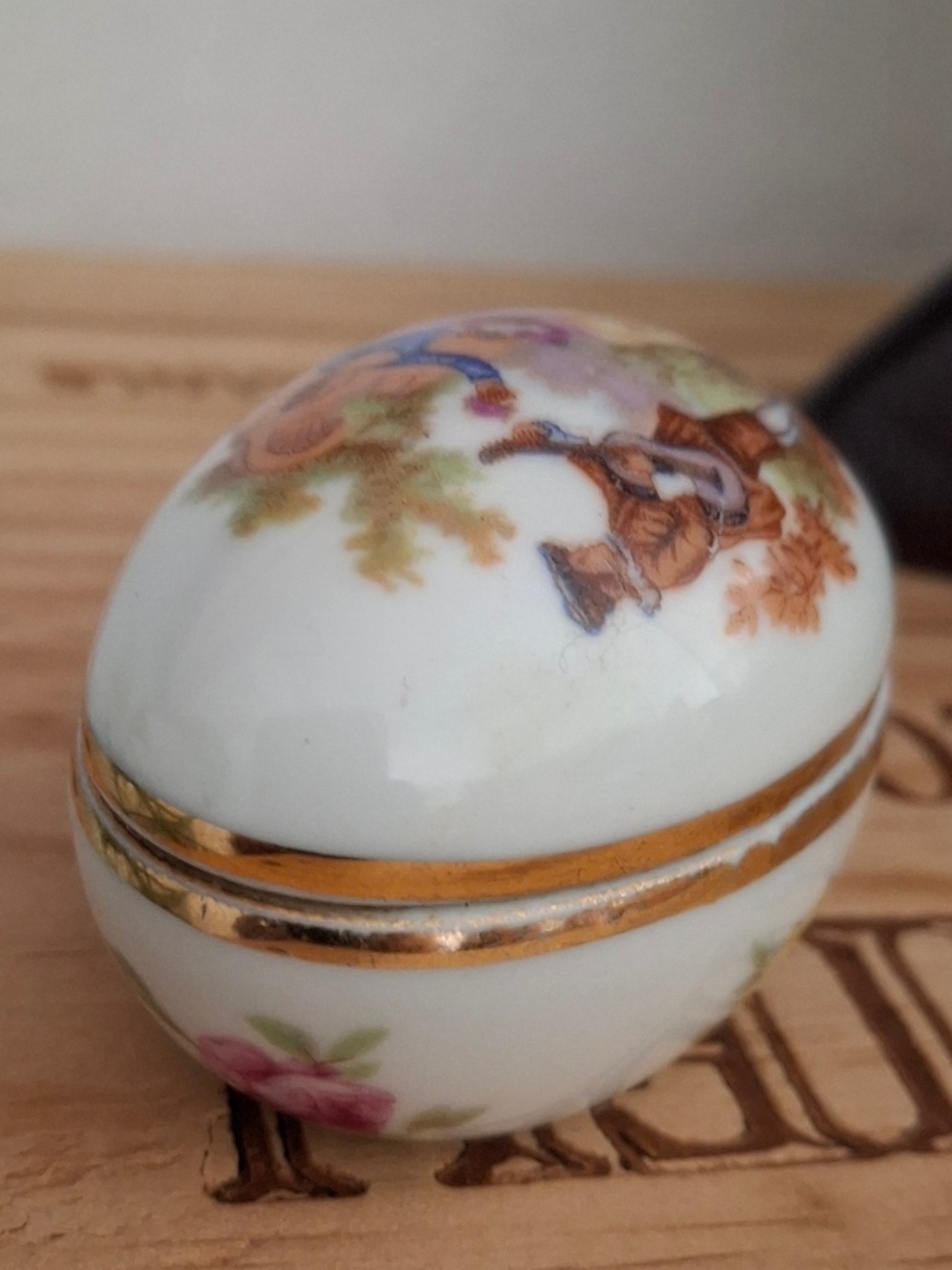 Vintage French Egg-Shaped Trinket Box